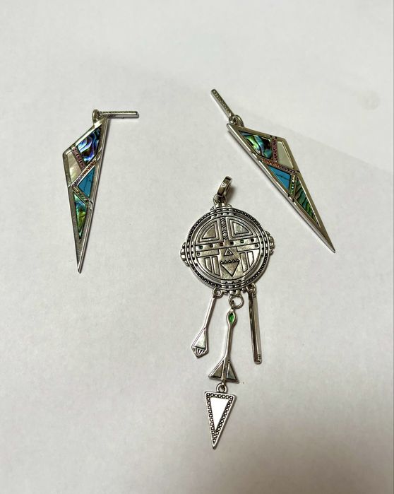 Set Argint 925 masiv AMULETA NOROCULUI pandantiv si cercei