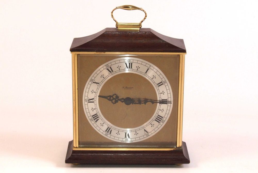 Ceas R. STEVENSON englezesc - bronz, lemn mahon, geam cristal, 1,7 Kg - IMPECABIL
