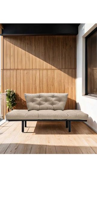 Canapeaua Sunny extensibila,culoare:bej,material cadru:metal,negru