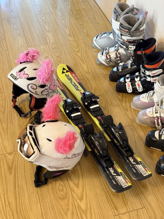 Bocanci ski copii 28-31, 33, 34-35, skiuri copii 90cm, casca UVEX