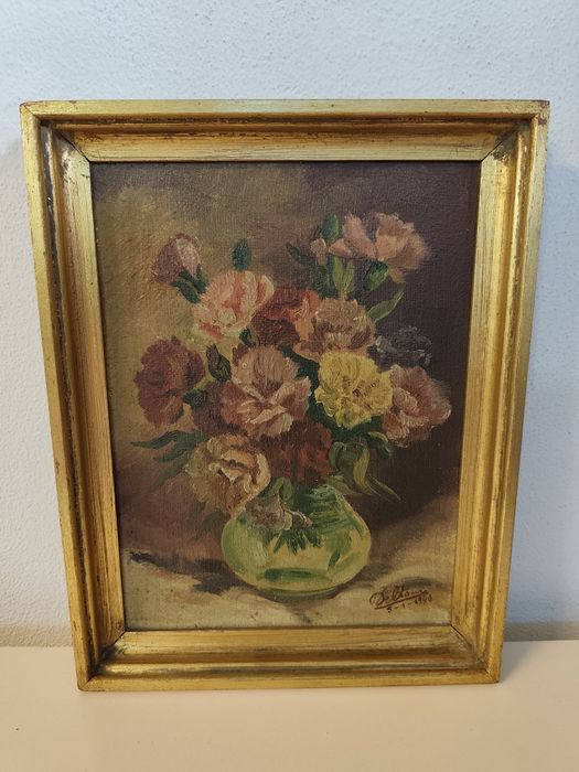 Много красива, стара картина с цветя. Масло.