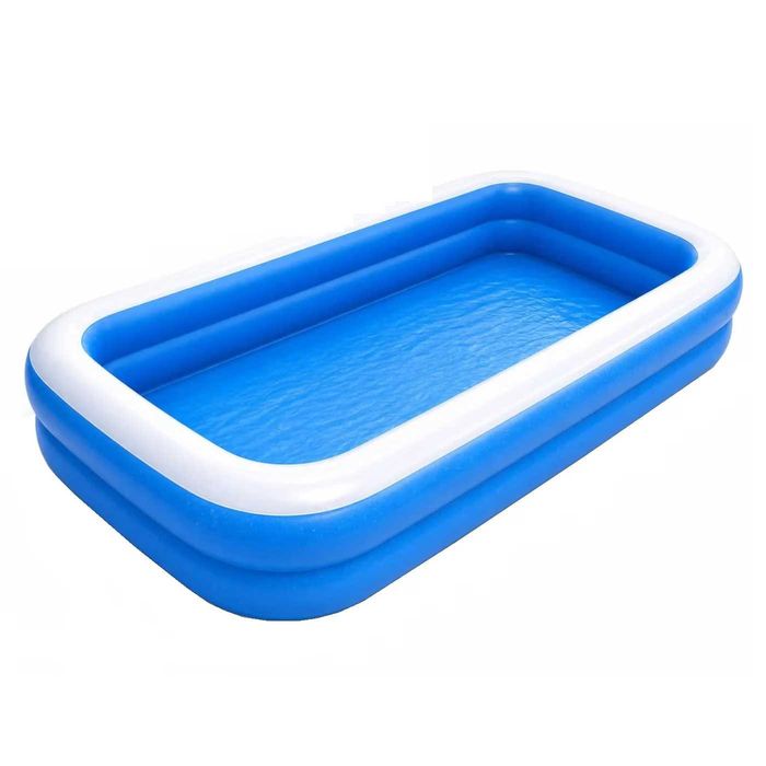 Piscina Gonflabila Dreptunghiulara Copii 3+ Ani, 200x120x40 cm, 2 Inele, PVC Rezistent, pentru Curte si Gradina, Usor de Montat, Albastru/Alb