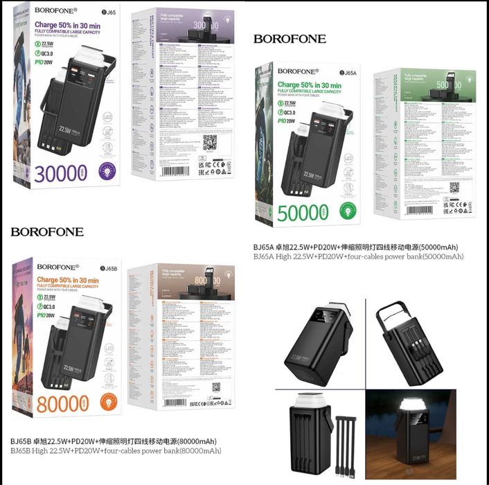 Borofone BJ65 / BJ65A / BJ65B – Мощные Power Bank 30000/50000/80000mAh
