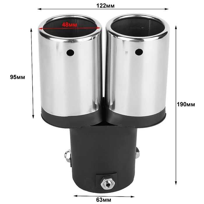 Накрайник ауспух 1990BK двоен входа-60мм изхода-2х48мм