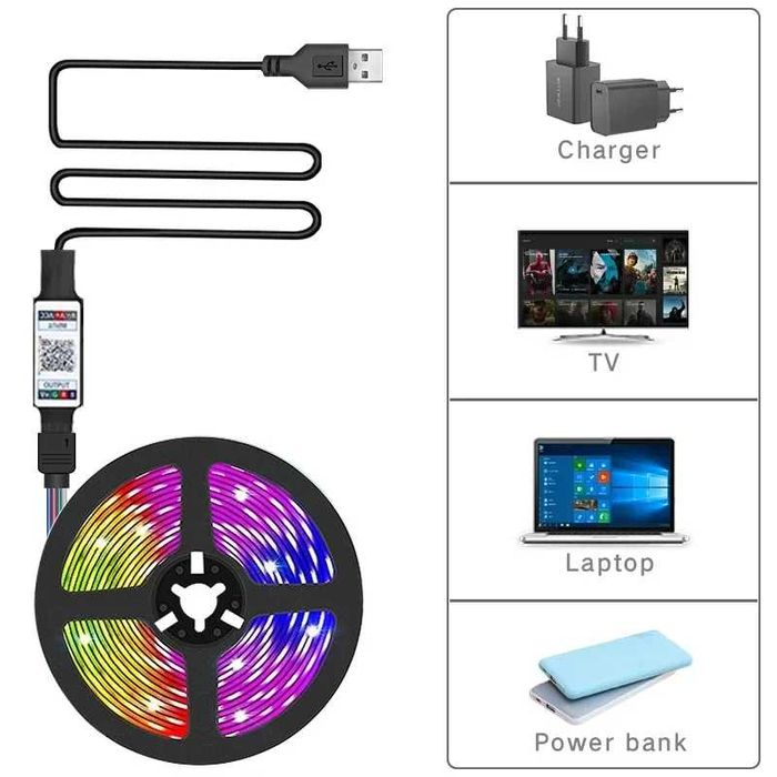 Banda LED RGB color, USB, 5V, smart, bluetooth, 5 metri, 150 leduri