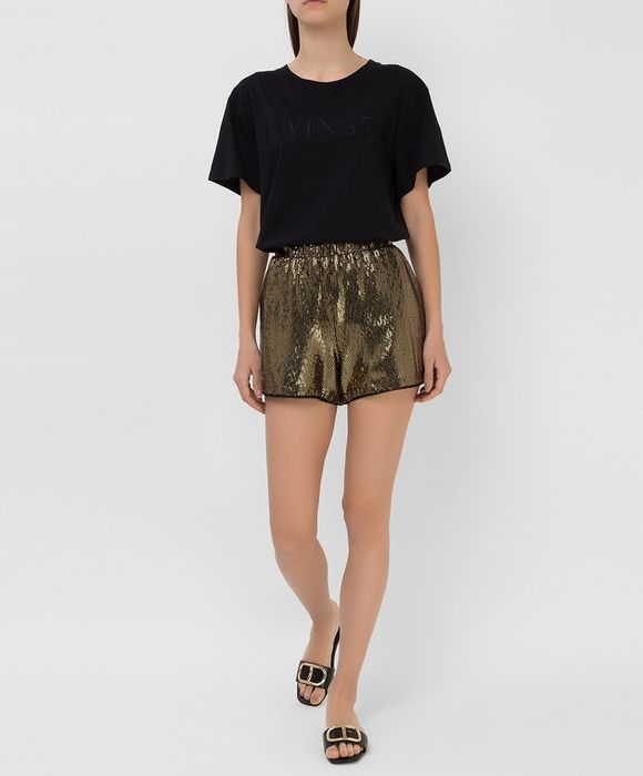 Комплект Twinset, къси пайетени златни панталони и топ,нови!