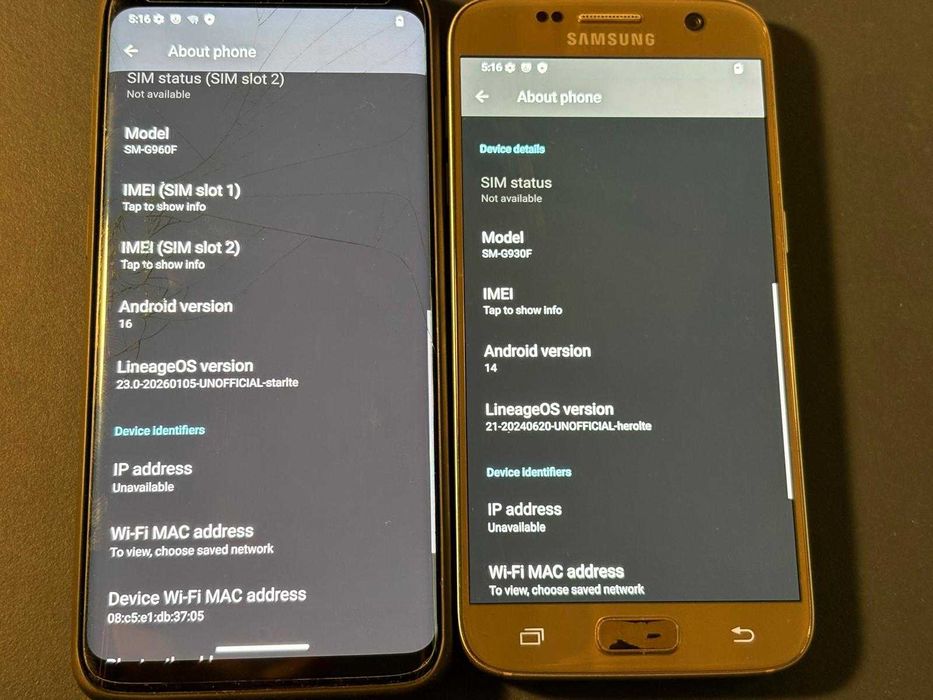 Samsung Galaxy S7 S9 Android 14/16