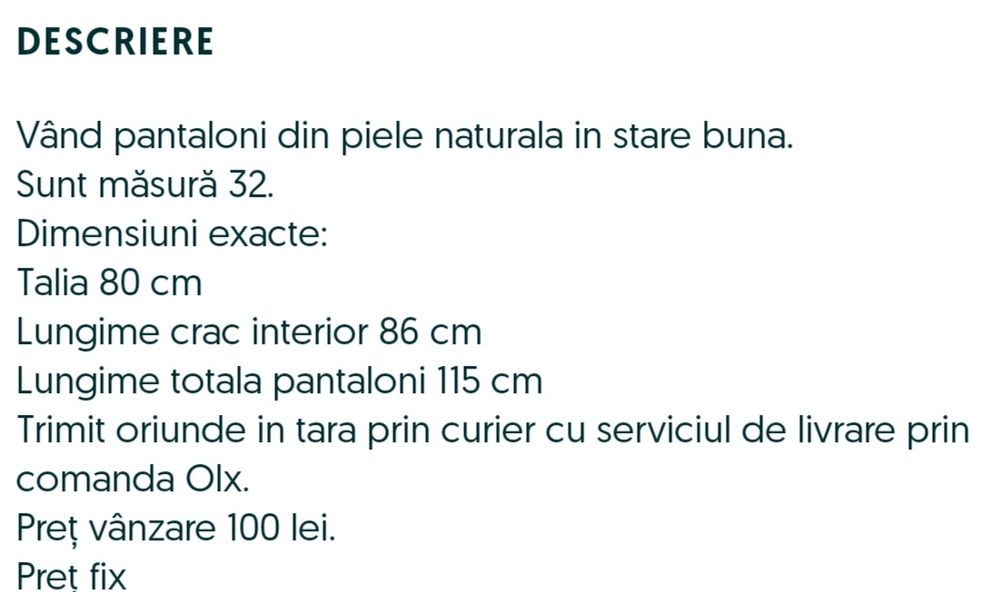 Pantaloni Piele Chopper (80 cm talia)