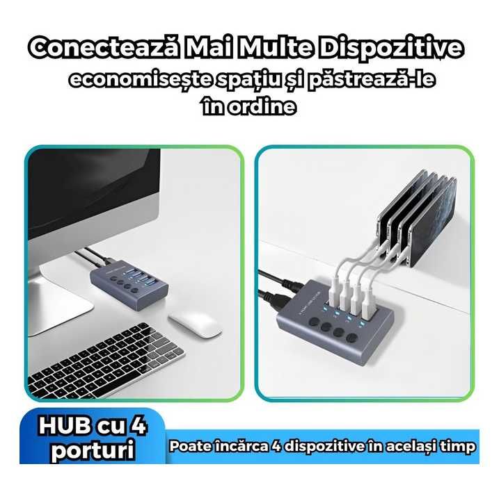 4-в-1 USB 3.0 Хъб PRESTIGE CHARGE® – Алуминиев корпус, 5Gbps трансфер