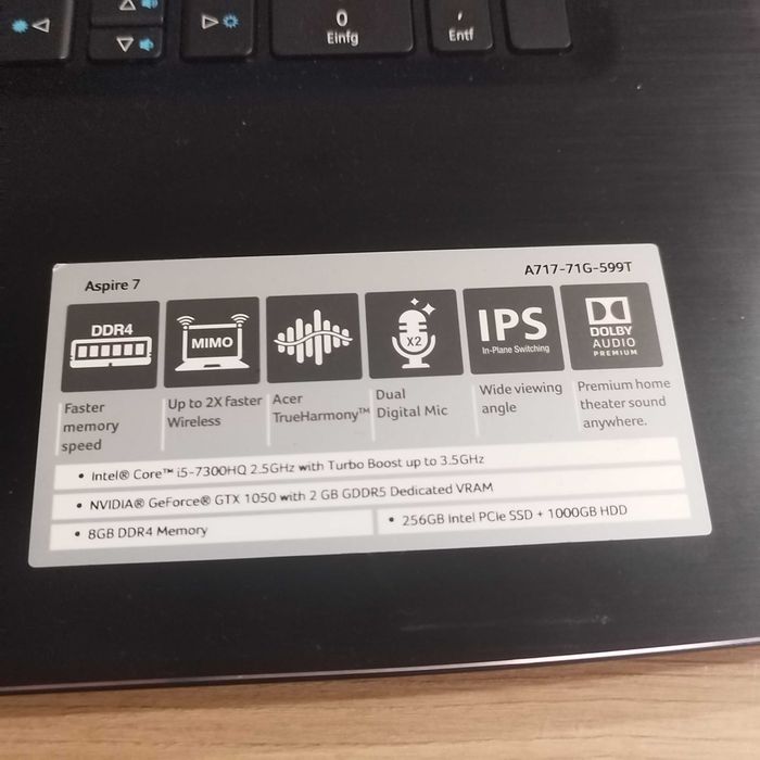 Laptop Acer A717-71G-599T I5 a 7 a gen GTX1050 17.3' FHD