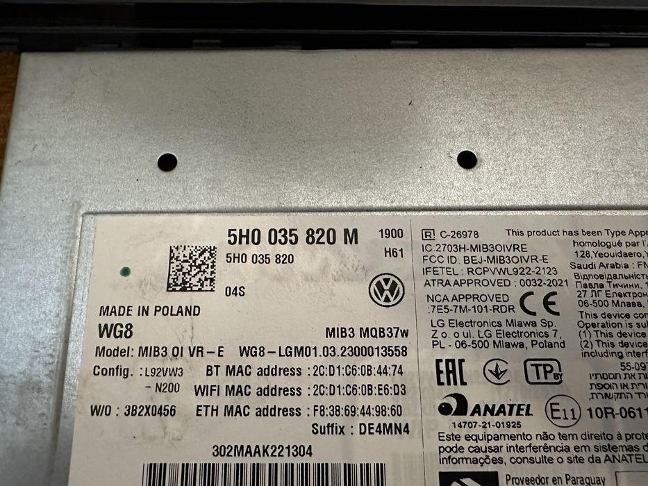 Ceasuri bord / Navigatie / Unitate VW Golf 8 : 5H0920340 / 5H0919605B