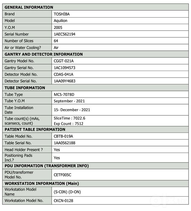 Компьютерный томография (МСКТ) Toshiba Aquilion 64 2021 год
