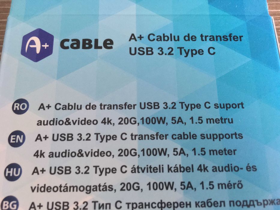 cablu thunderbolt 3, usb C audio/video 4k, incarcare 100W 5A, nou