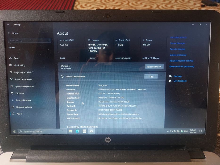 Hp Laptop ssd 128gb