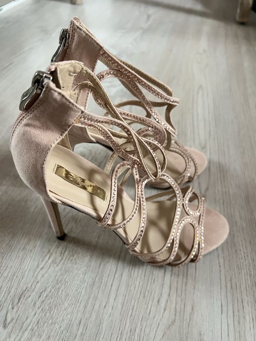 Дамски официални токчета с камъни - розови, елегантни, размер 38