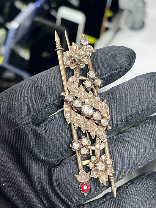 Антична отоманска брошка от 19-ти век с 8K розово злато и диаманти