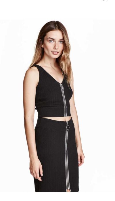 Къс потник с пайети НМ/ Прозрачна блуза H&M/ Плетен потник H&M