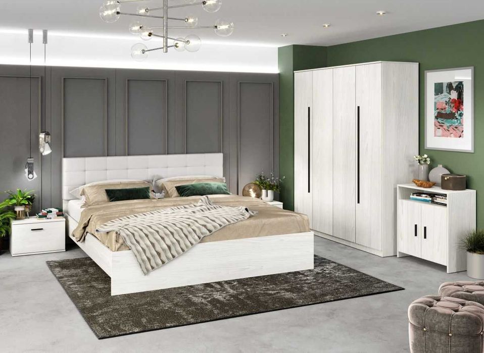 Set Dormitor Douglas C05 Tapitat Alb - Transport Gratuit in 4-10 zile