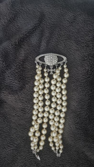 Colier Vivienne Westwood 3 row pearls silver