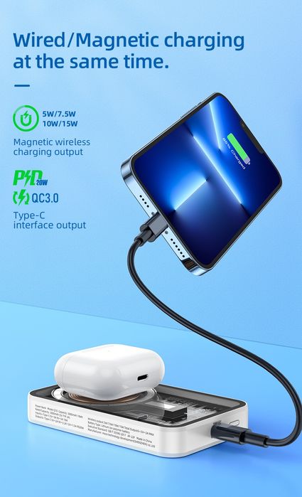 Hoco Q10 Transparent 3in1 Power Bank Magsafe 5000mAh For iPhone 16 17