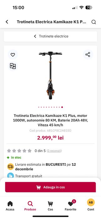 Trotineta Electrică Kamikaze K1 Plus - Rapidă și cu Autonomie Mare