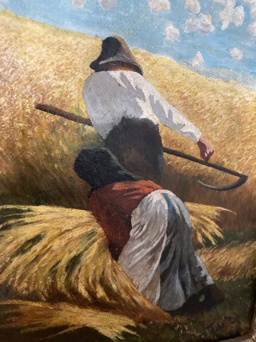 Tibor Erno, Secerișul grâului, tablou vechi romanesc, ulei pe carton