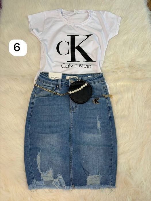 Fusta de blugi si tricou set