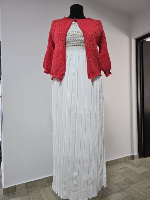 Rochie maxi cu broderie, maneci brodate ,plisata, feminina ,