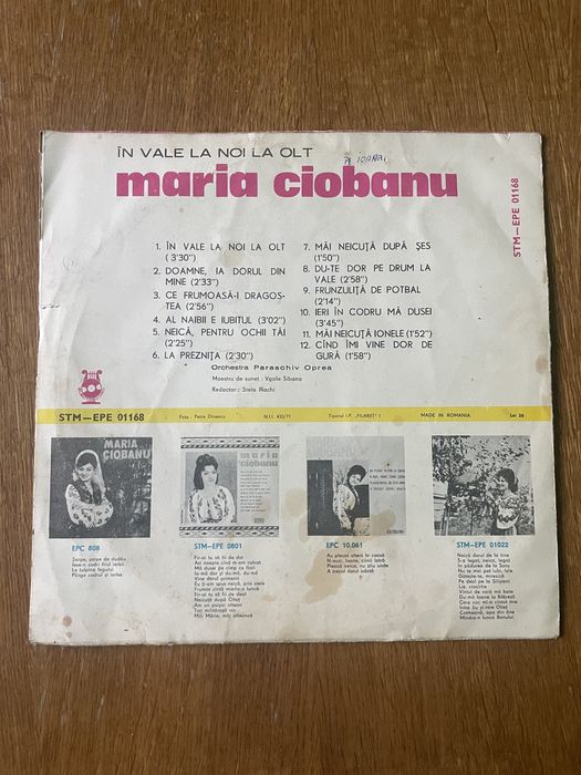 Disc vinil Maria Ciobanu- In vale la noi in Olt