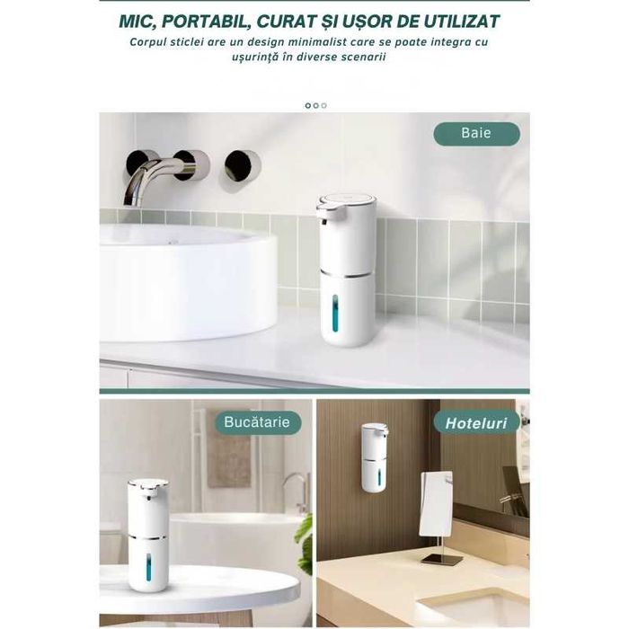 Dozator Automat Sapun, 4 Niveluri, LED, Senzor Miscare, USB-C, 380ml