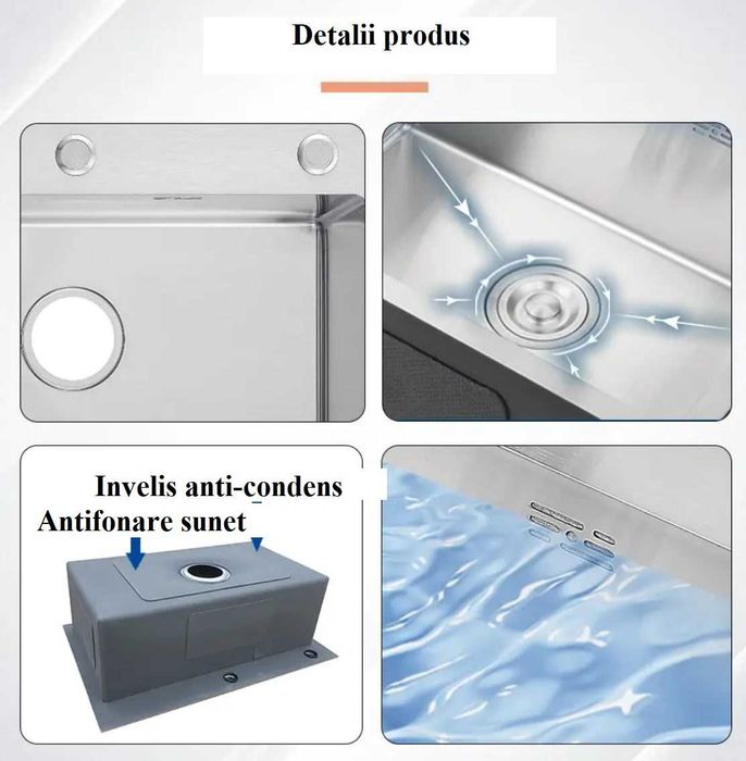 Lichidare stoc chiuveta bucatarie inox 50x44 gri Satin