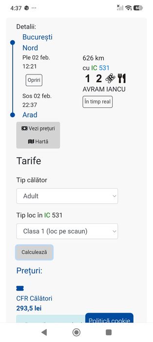 Vând 12 taloane de călătorie la CFR la clasa 1