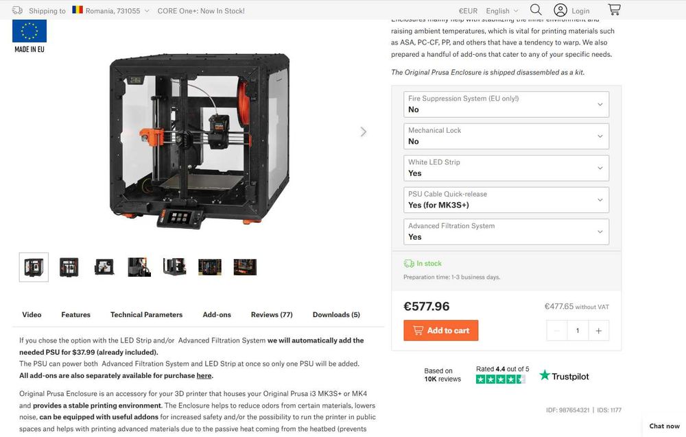 Imprimanta Prusa MK3S + Original Prusa Enclosure