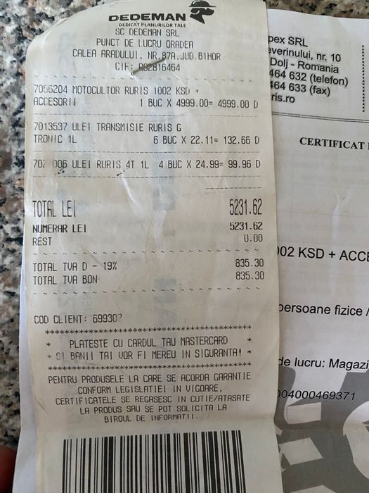 Motocultor/Motosapa Ruris 1002 KSD aproape nou  11CP Diesel