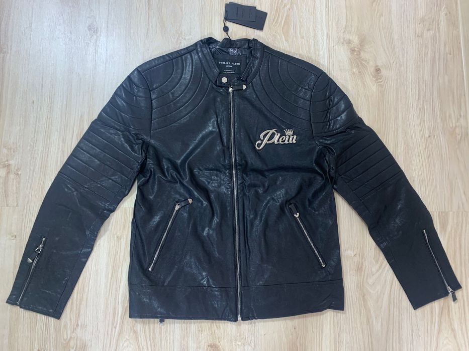 Ново мъжко яке с етикети PHILIP PLEIN черна еко кожа