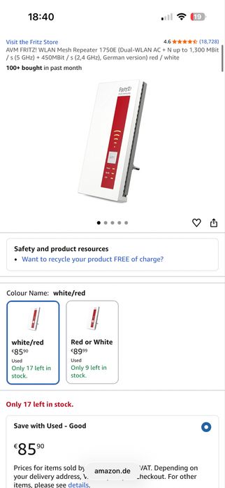 Wi-Fi усилвател FRITZ! Repeater 1750E – Mesh, Dual Band AC1750
