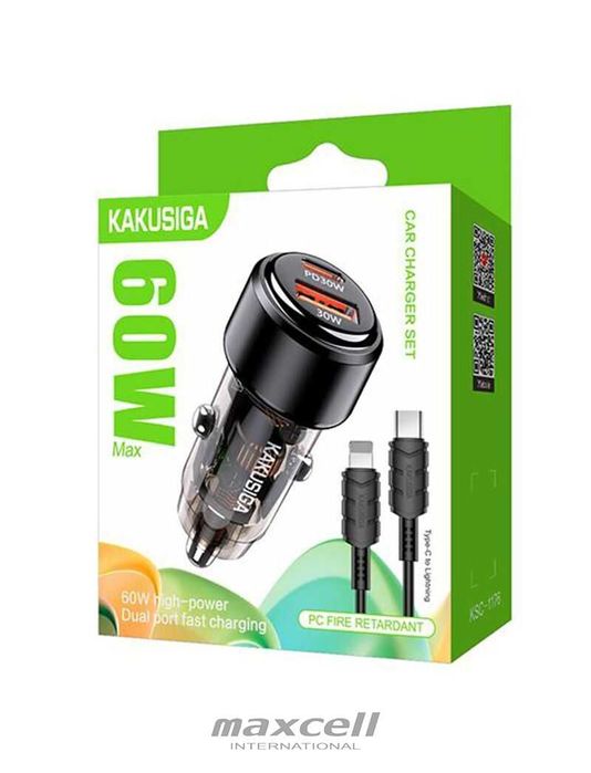 Incarcator Auto + Cablu Lightning, 1m, 60W, SuperFast, BLACK