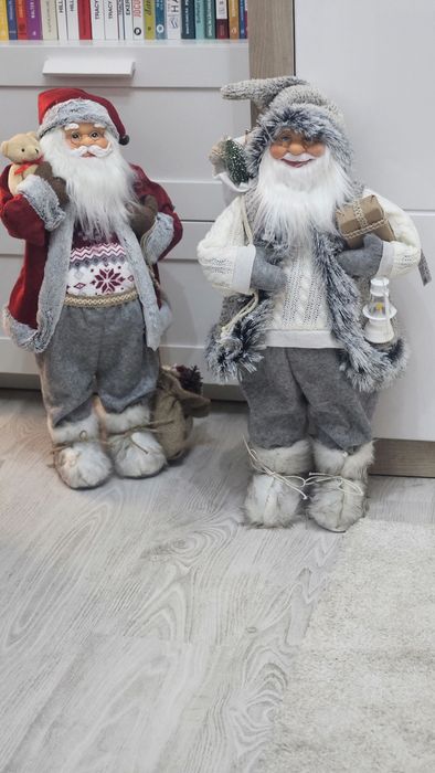 Figurina Mos Craciun PREMIUM 60 cm cu ursulet si sac de cadouri