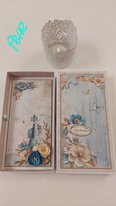 Елегантна картичка в кутия 2, за сватба, юбилей, ръчно изработена