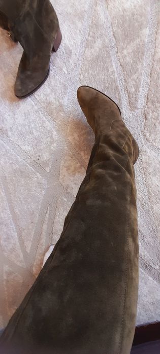 Cizme piele intoarsa lungi kaki