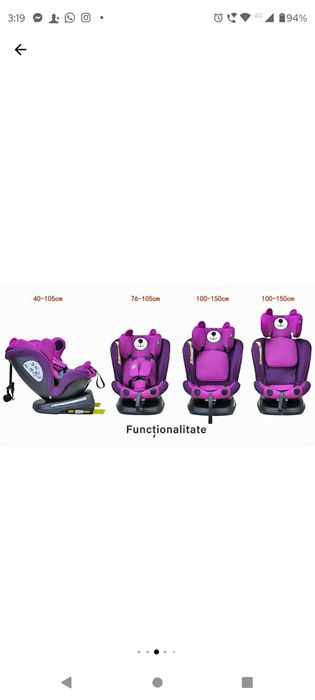 Scaun auto TWT Plus iSize Buf Boof UrsPurple cu isofix Rotativ