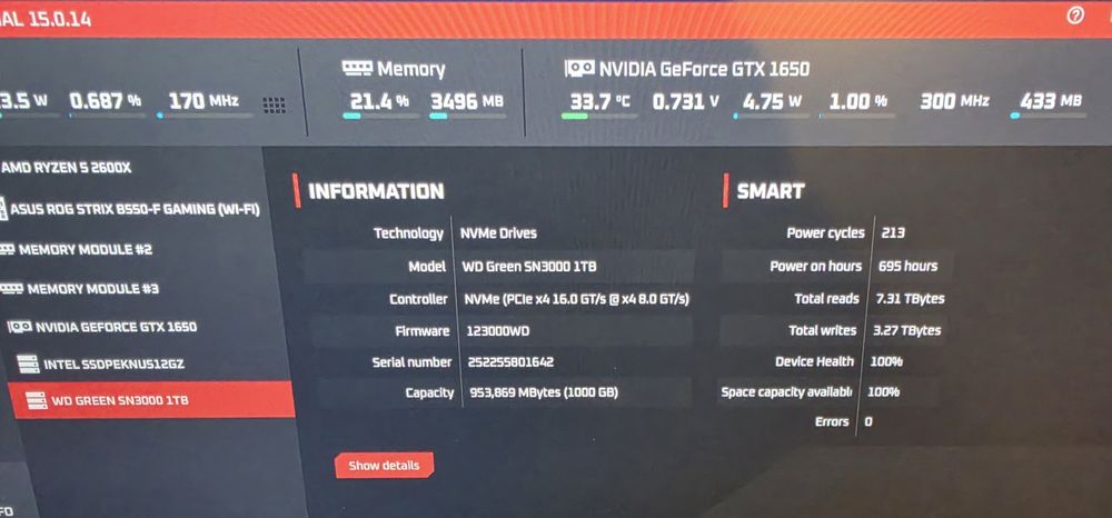 1TB WD NVMe pci 4.0 x4