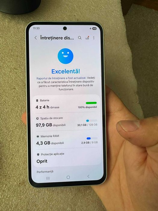 Samsung A54 5G ALB 128 GB cu 8 GB Liber de retea Baterie excelenta