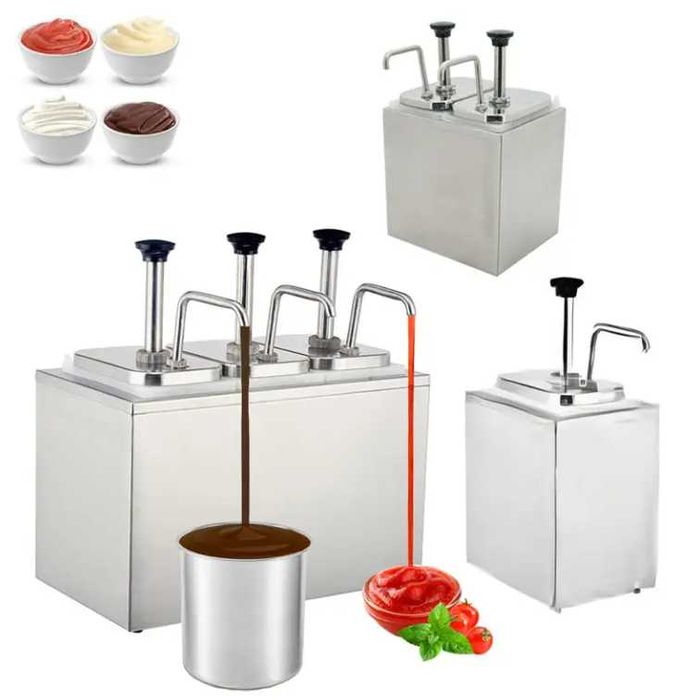 Dispenser Dozator Triplu pentru Sosuri din Inox – 3 x 3 Litri