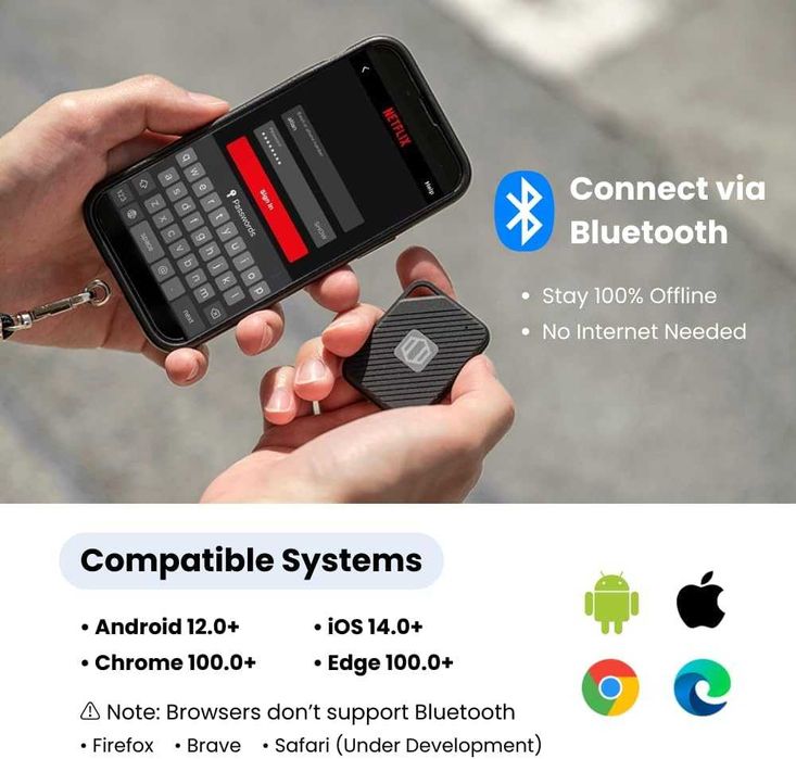 Хардуерен мениджър за пароли PasswordPocket Bluetooth криптиран