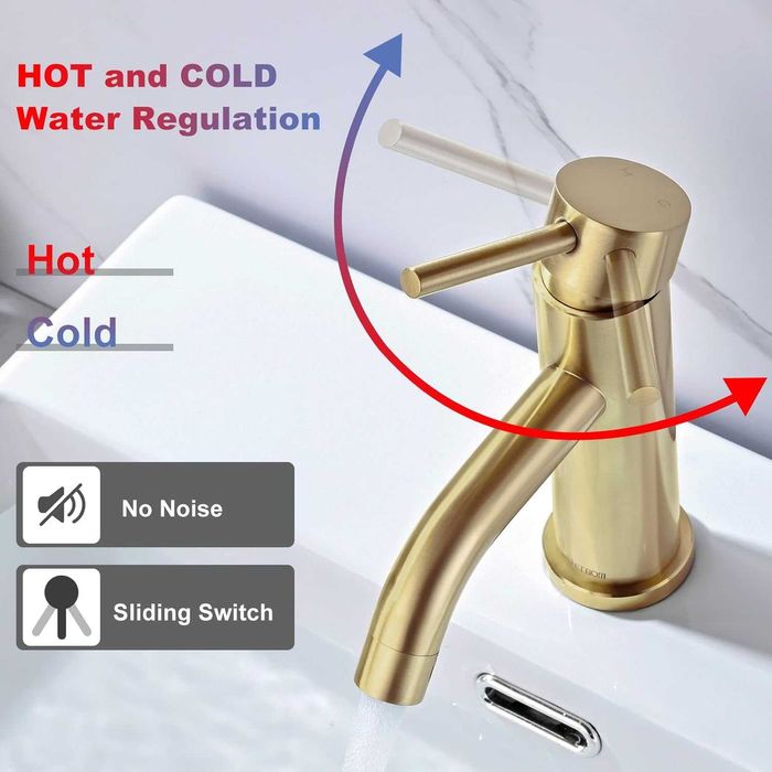 Baterie de lavoar cu miez de valvă ceramică silențioasă auriu