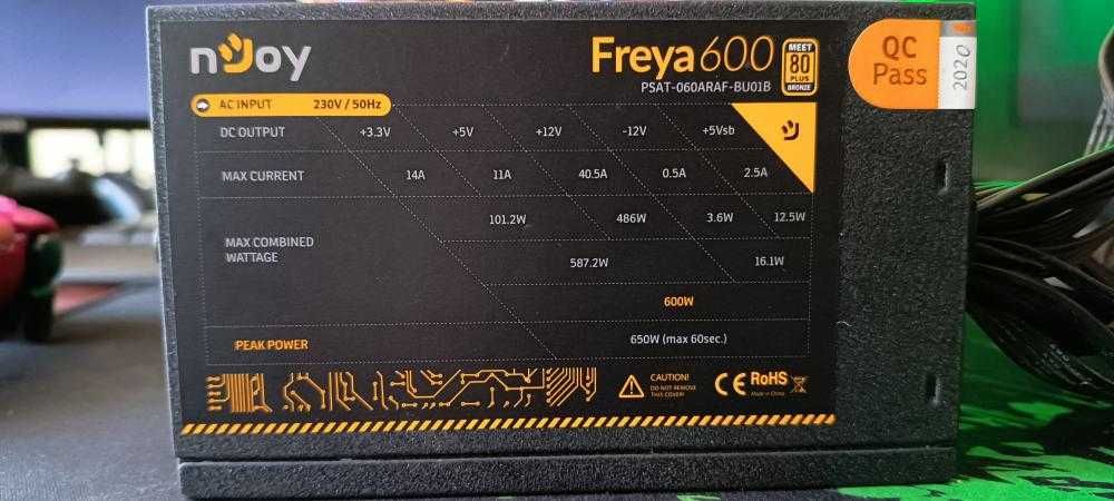 Sursa nJoy Freya 600, 600W, ATX, PFC Activ, RGB