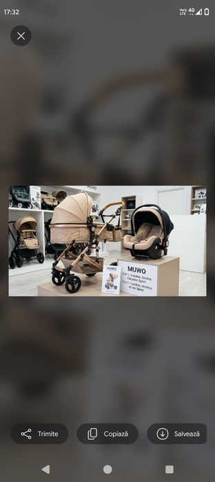 Ofertă! Vând cărucior Muwo baby 3 in 1 landou care se transforma in parte sport  plus scoica atașabilă