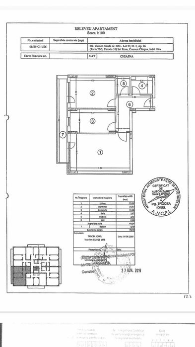 Apartament 2 camere ,decomandat ,74 MP suprafata totala+ PARCARE