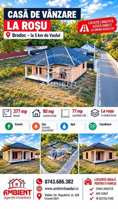 CASĂ individuală 90 mp,  teren 377 mp, VASLUI zona BRODOC;